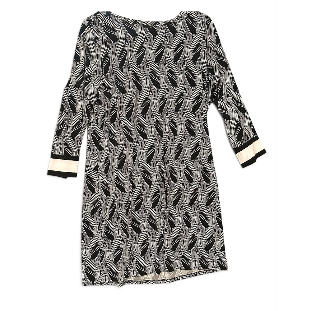 Michael Michael Kors Womens XL Black White Swirl Paisley 3/4 Sleeve Shift Dress